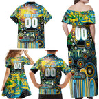 Personalised NAIDOC Week 2025 Titans Rugby Family Matching Off Shoulder Maxi Dress and Hawaiian Shirt Aboriginal Dot Painting