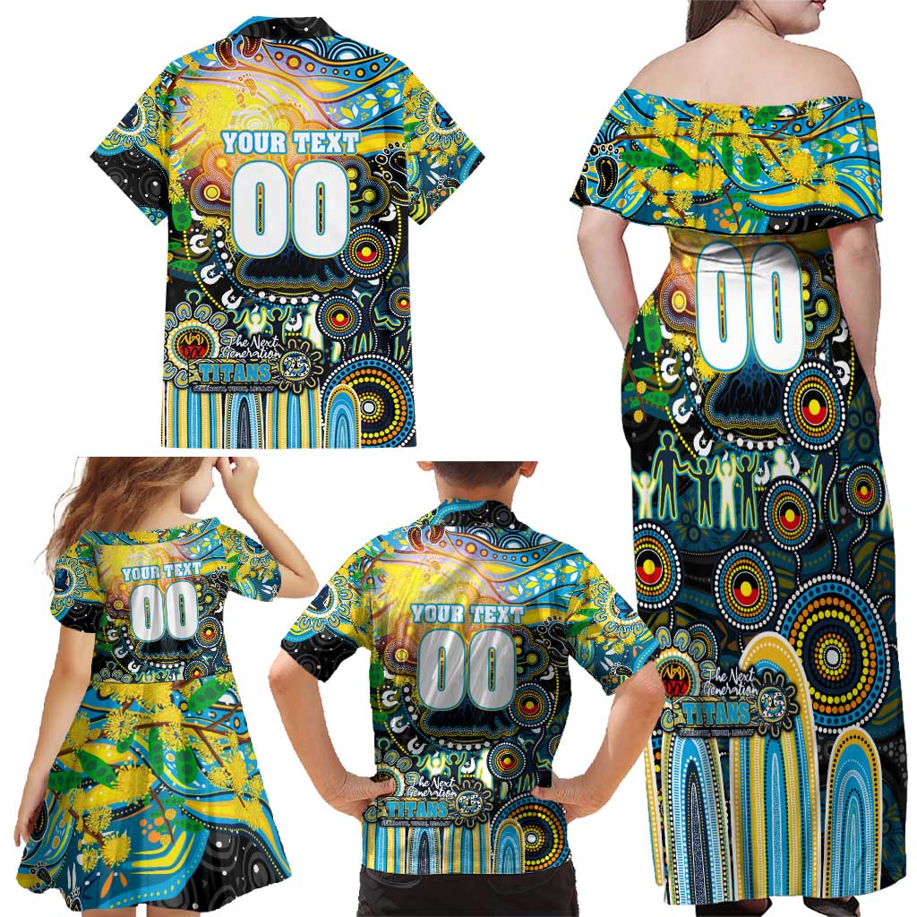 Personalised NAIDOC Week 2025 Titans Rugby Family Matching Off Shoulder Maxi Dress and Hawaiian Shirt Aboriginal Dot Painting