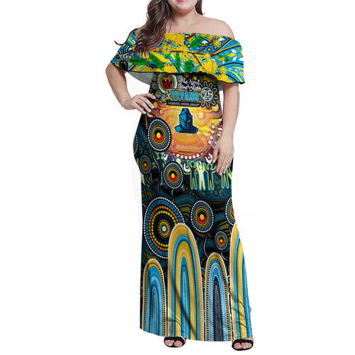 Personalised NAIDOC Week 2025 Titans Rugby Family Matching Off Shoulder Maxi Dress and Hawaiian Shirt Aboriginal Dot Painting