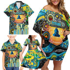 Personalised NAIDOC Week 2025 Titans Rugby Family Matching Off Shoulder Short Dress and Hawaiian Shirt Aboriginal Dot Painting