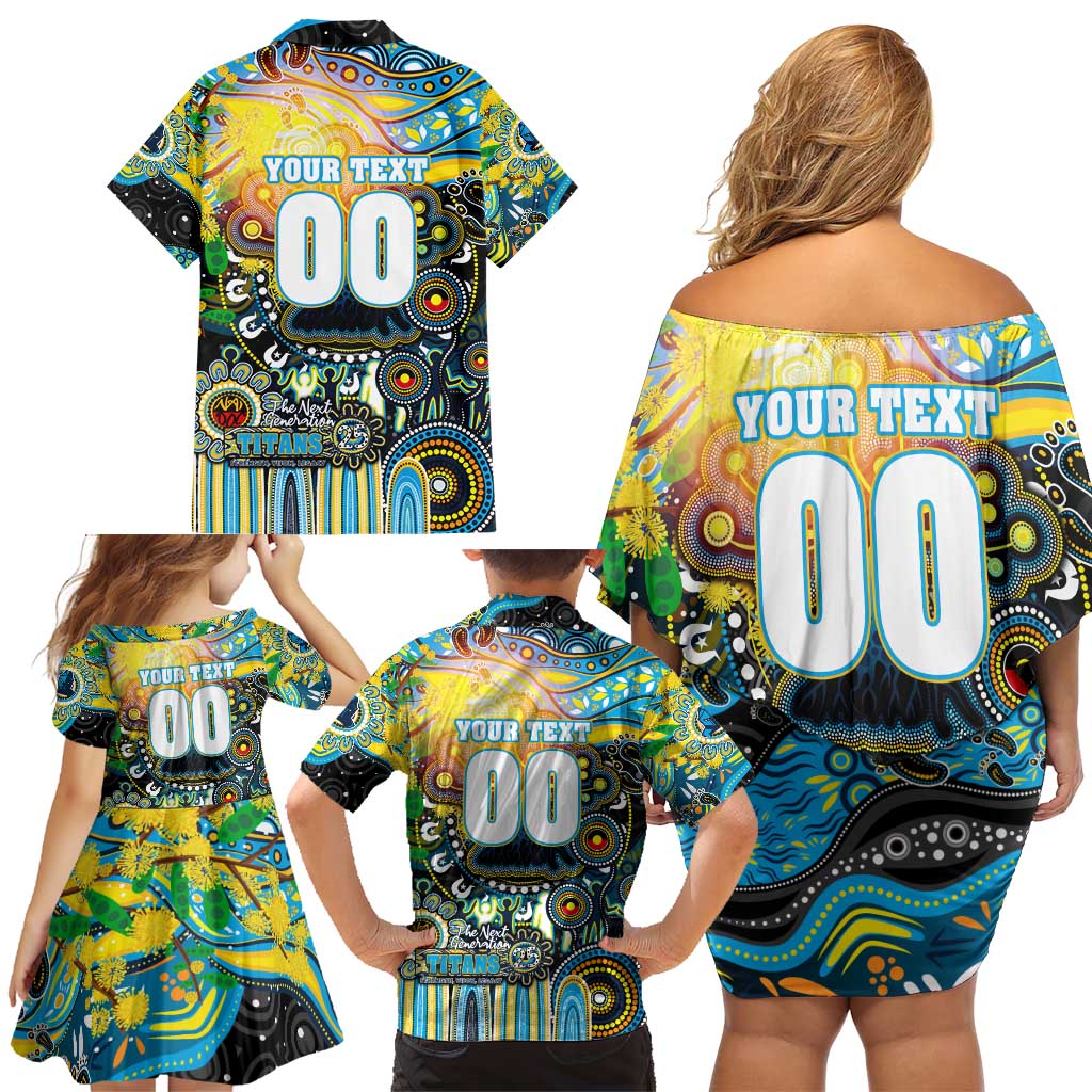 Personalised NAIDOC Week 2025 Titans Rugby Family Matching Off Shoulder Short Dress and Hawaiian Shirt Aboriginal Dot Painting