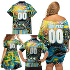 Personalised NAIDOC Week 2025 Titans Rugby Family Matching Off Shoulder Short Dress and Hawaiian Shirt Aboriginal Dot Painting