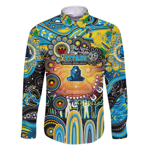 Personalised NAIDOC Week 2025 Titans Rugby Family Matching Off Shoulder Short Dress and Hawaiian Shirt Aboriginal Dot Painting