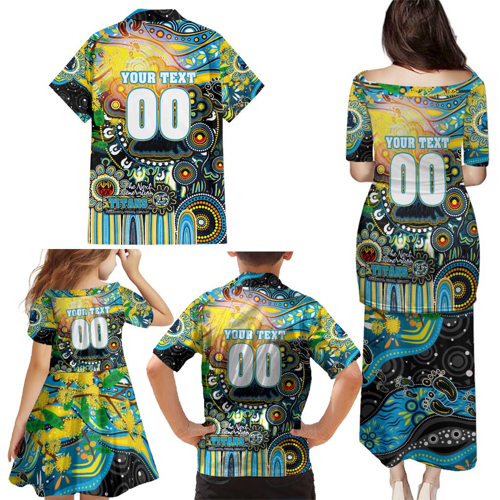 Personalised NAIDOC Week 2025 Titans Rugby Family Matching Puletasi and Hawaiian Shirt Aboriginal Dot Painting