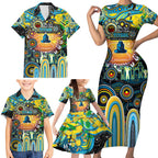 Personalised NAIDOC Week 2025 Titans Rugby Family Matching Short Sleeve Bodycon Dress and Hawaiian Shirt Aboriginal Dot Painting