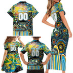 Personalised NAIDOC Week 2025 Titans Rugby Family Matching Short Sleeve Bodycon Dress and Hawaiian Shirt Aboriginal Dot Painting