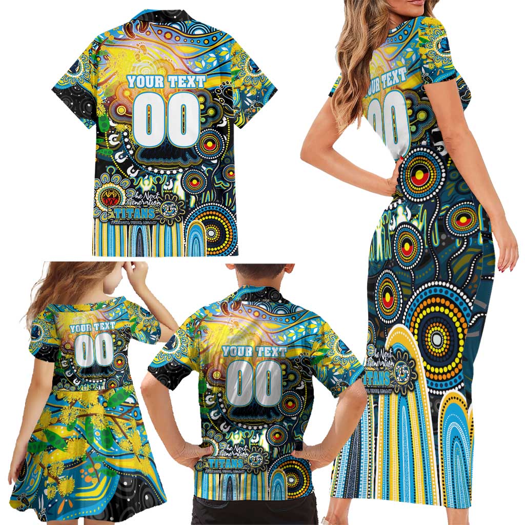 Personalised NAIDOC Week 2025 Titans Rugby Family Matching Short Sleeve Bodycon Dress and Hawaiian Shirt Aboriginal Dot Painting