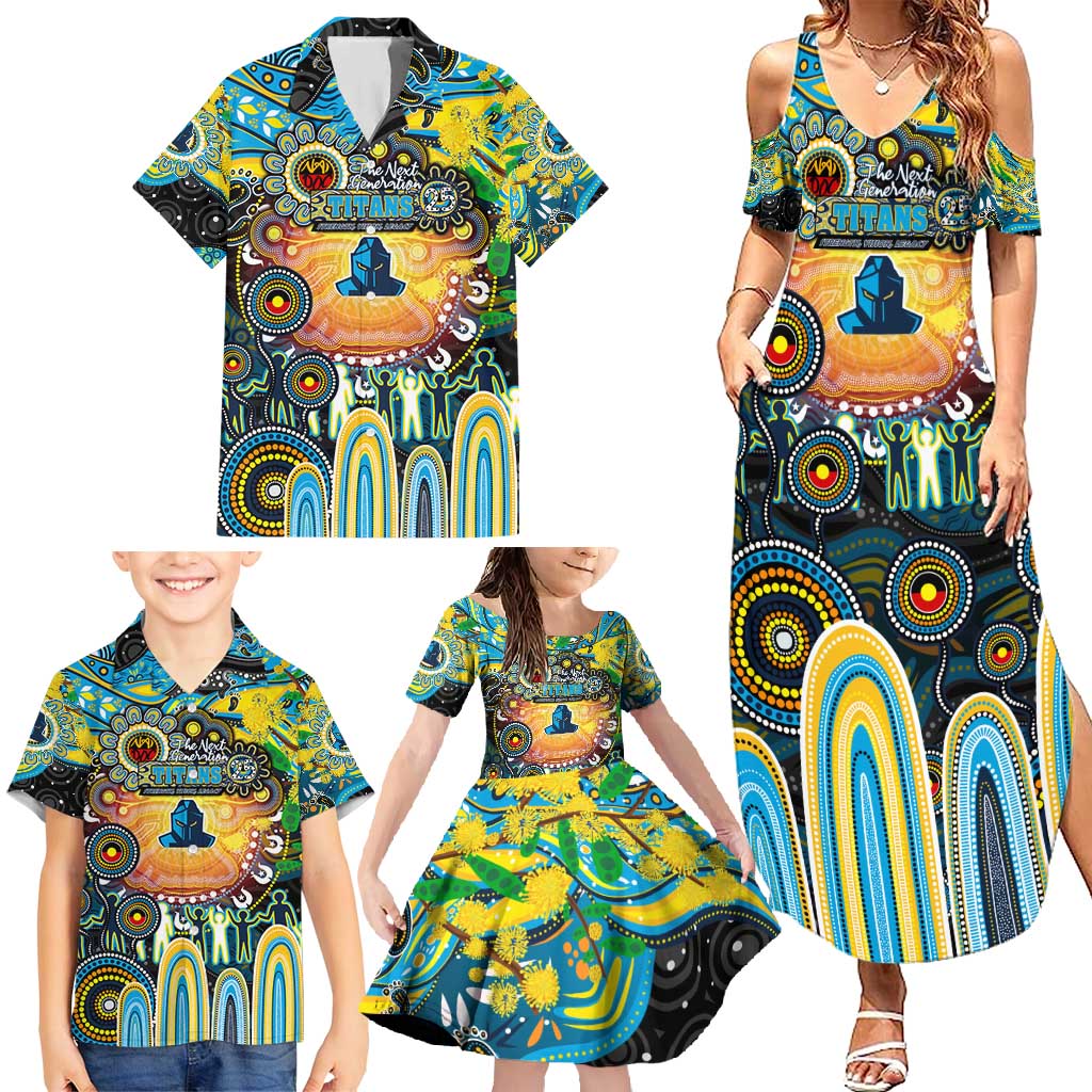 Personalised NAIDOC Week 2025 Titans Rugby Family Matching Summer Maxi Dress and Hawaiian Shirt Aboriginal Dot Painting
