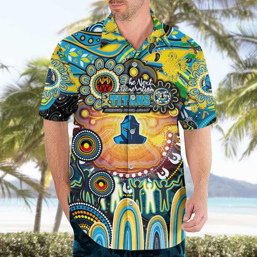 Personalised NAIDOC Week 2025 Titans Rugby Hawaiian Shirt Aboriginal Dot Painting