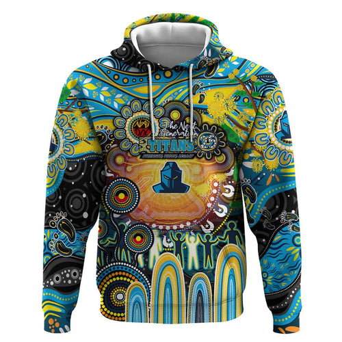 Personalised NAIDOC Week 2025 Titans Rugby Hoodie Aboriginal Dot Painting