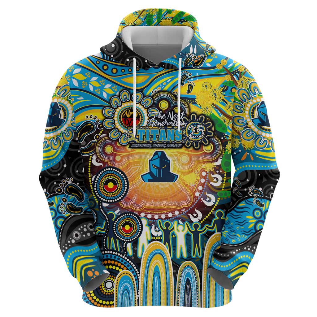 Personalised NAIDOC Week 2025 Titans Rugby Hoodie Aboriginal Dot Painting