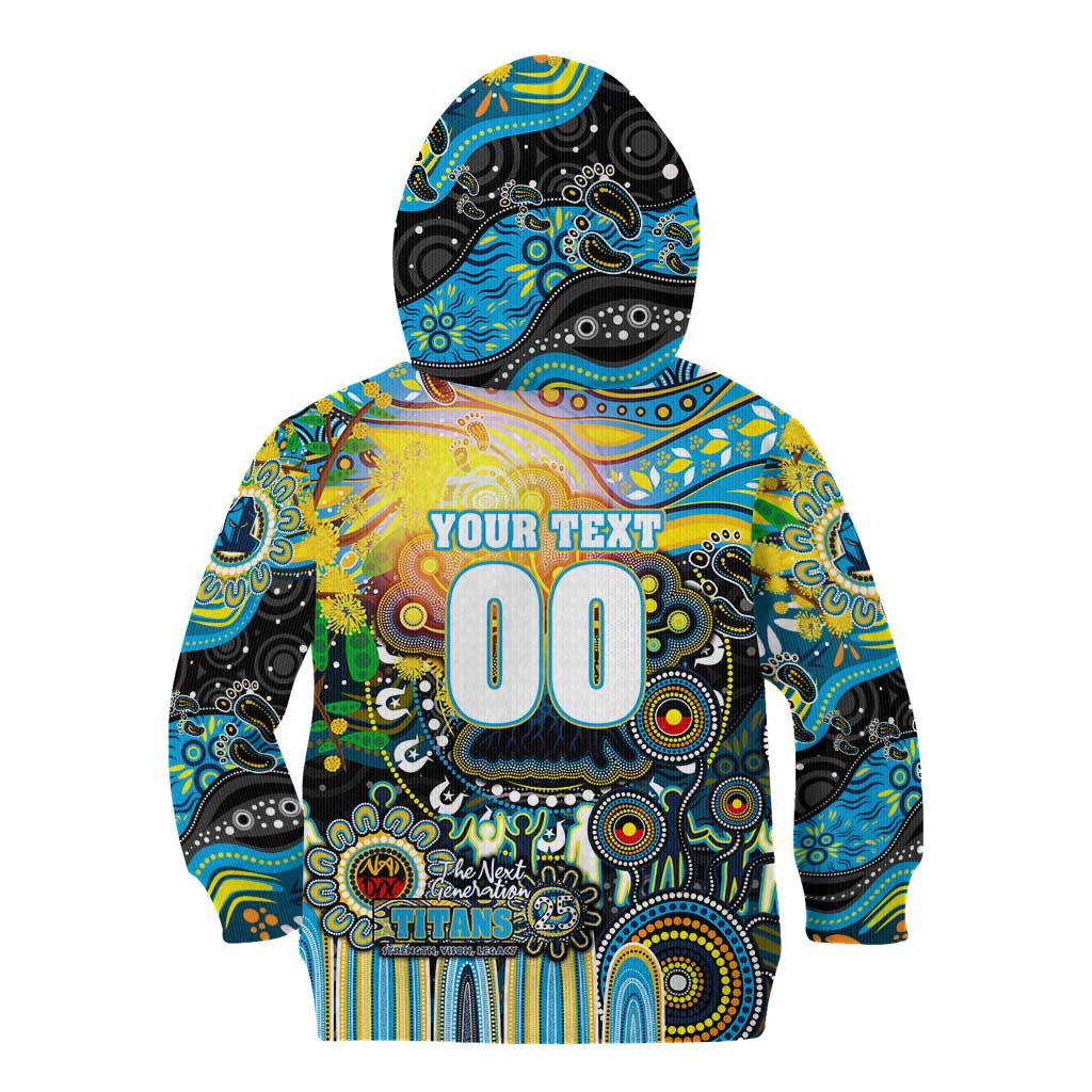 Personalised NAIDOC Week 2025 Titans Rugby Kid Hoodie Aboriginal Dot Painting