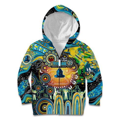 Personalised NAIDOC Week 2025 Titans Rugby Kid Hoodie Aboriginal Dot Painting