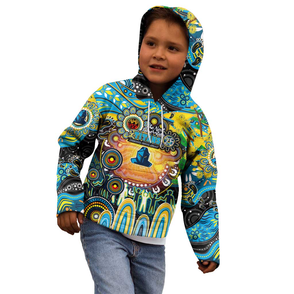 Personalised NAIDOC Week 2025 Titans Rugby Kid Hoodie Aboriginal Dot Painting