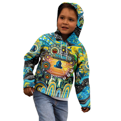 Personalised NAIDOC Week 2025 Titans Rugby Kid Hoodie Aboriginal Dot Painting