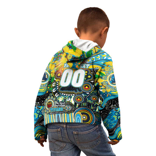Personalised NAIDOC Week 2025 Titans Rugby Kid Hoodie Aboriginal Dot Painting