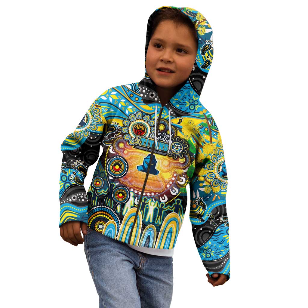 Personalised NAIDOC Week 2025 Titans Rugby Kid Hoodie Aboriginal Dot Painting