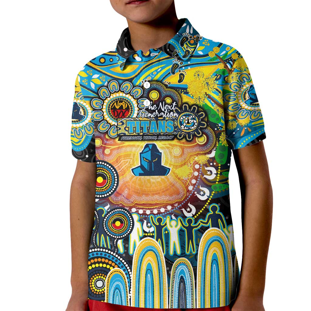 Personalised NAIDOC Week 2025 Titans Rugby Kid Polo Shirt Aboriginal Dot Painting