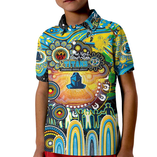 Personalised NAIDOC Week 2025 Titans Rugby Kid Polo Shirt Aboriginal Dot Painting