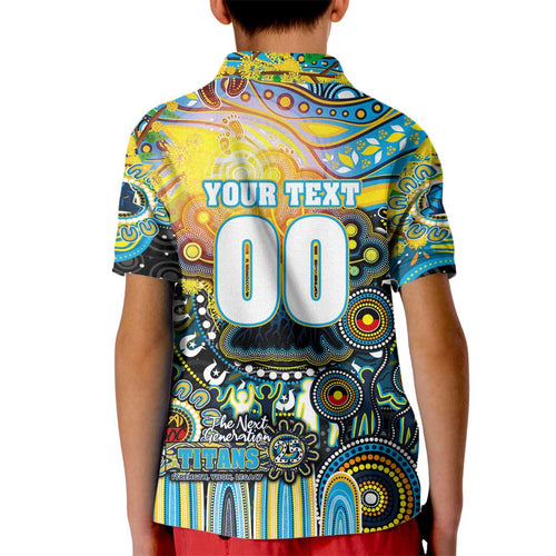 Personalised NAIDOC Week 2025 Titans Rugby Kid Polo Shirt Aboriginal Dot Painting