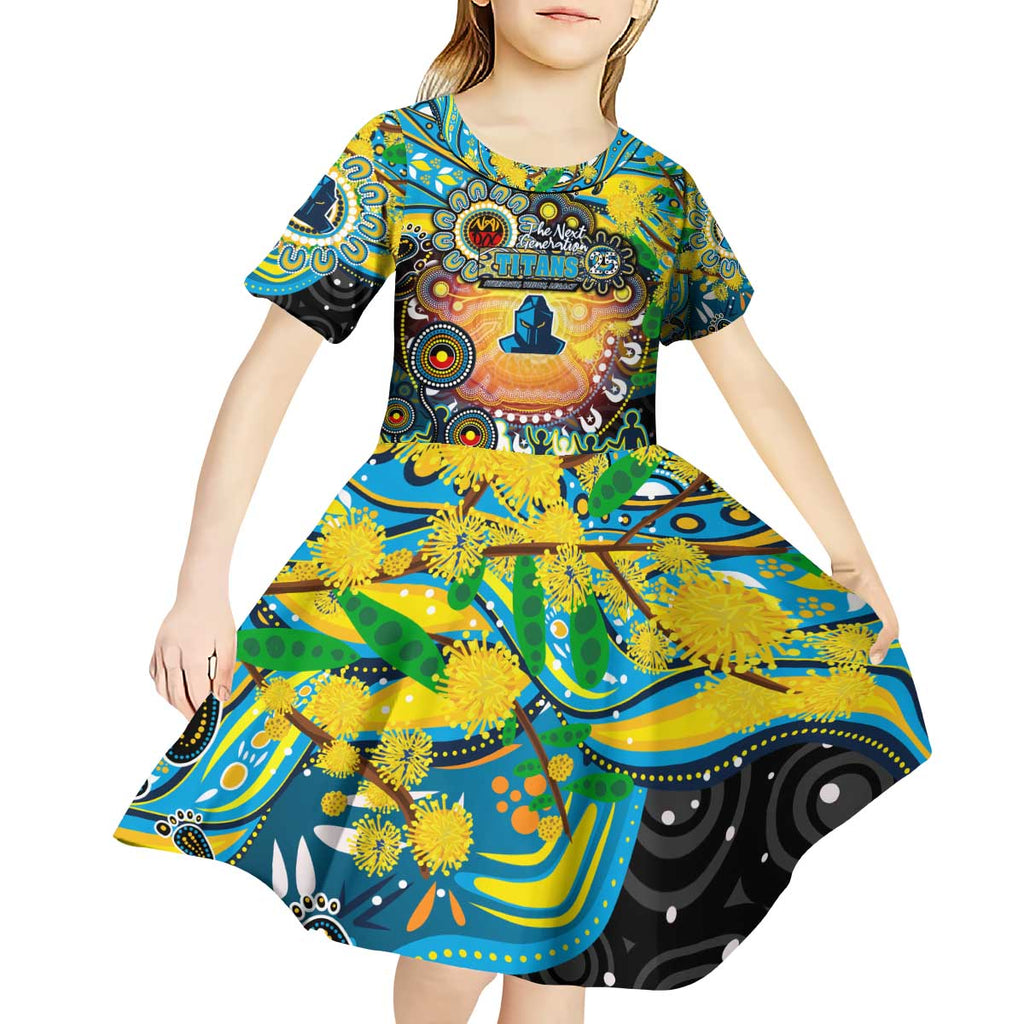Personalised NAIDOC Week 2025 Titans Rugby Kid Short Sleeve Dress Aboriginal Dot Painting