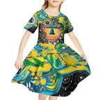 Personalised NAIDOC Week 2025 Titans Rugby Kid Short Sleeve Dress Aboriginal Dot Painting