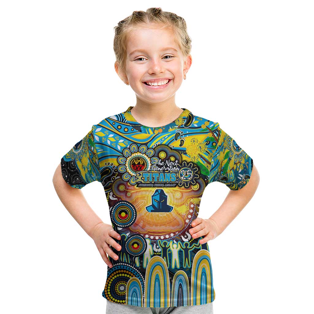 Personalised NAIDOC Week 2025 Titans Rugby Kid T Shirt Aboriginal Dot Painting