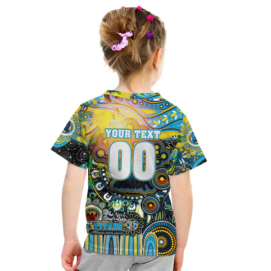 Personalised NAIDOC Week 2025 Titans Rugby Kid T Shirt Aboriginal Dot Painting