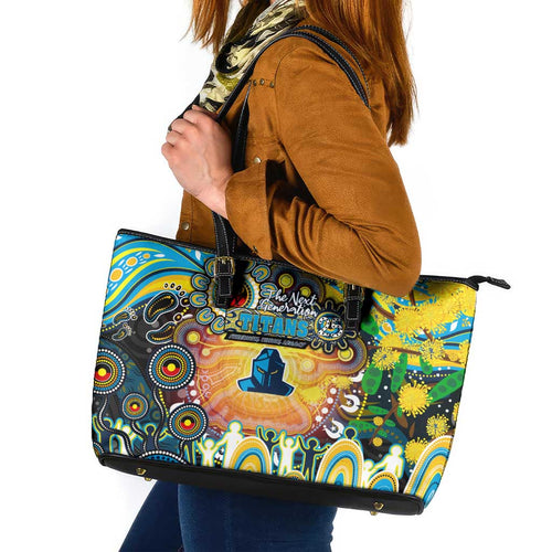 NAIDOC Week 2025 Titans Rugby Leather Tote Bag Aboriginal Dot Painting