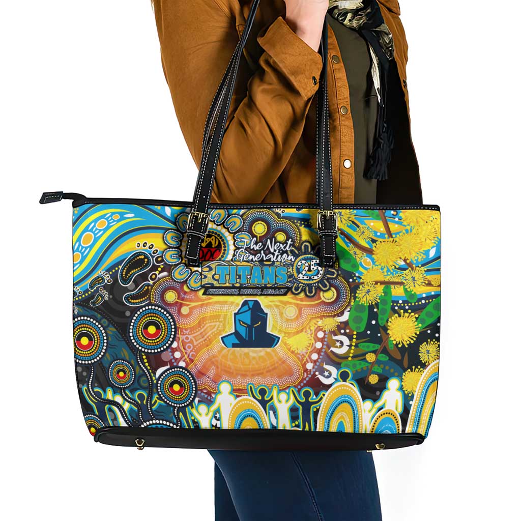 NAIDOC Week 2025 Titans Rugby Leather Tote Bag Aboriginal Dot Painting