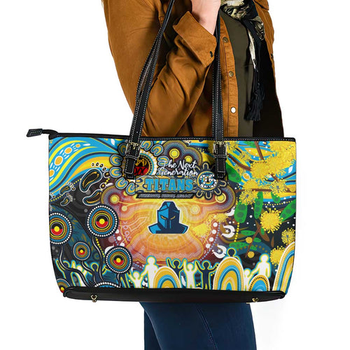 NAIDOC Week 2025 Titans Rugby Leather Tote Bag Aboriginal Dot Painting