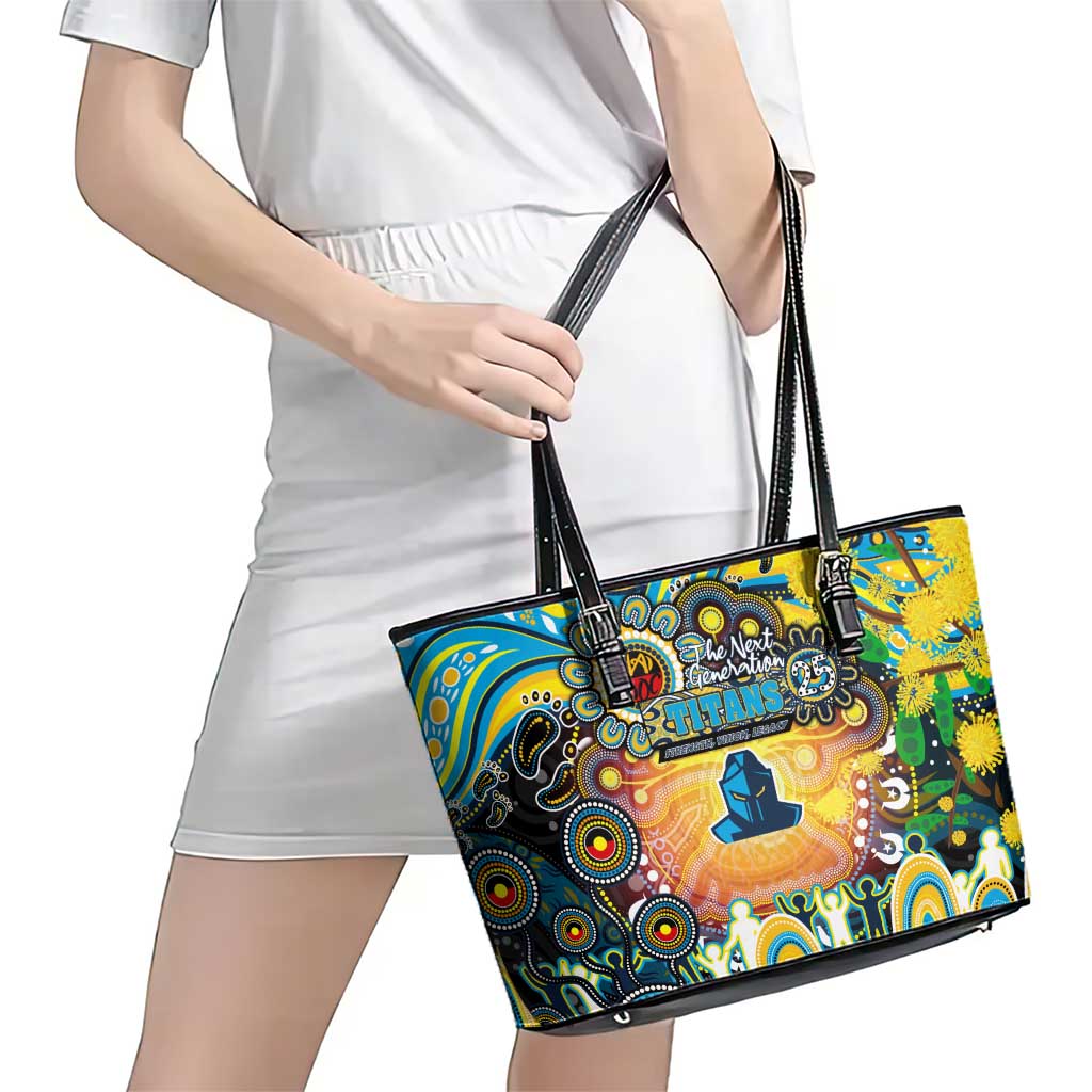 NAIDOC Week 2025 Titans Rugby Leather Tote Bag Aboriginal Dot Painting