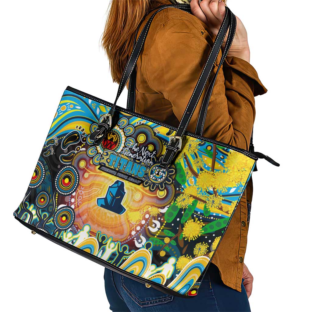 NAIDOC Week 2025 Titans Rugby Leather Tote Bag Aboriginal Dot Painting