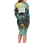 Personalised NAIDOC Week 2025 Titans Rugby Long Sleeve Bodycon Dress Aboriginal Dot Painting