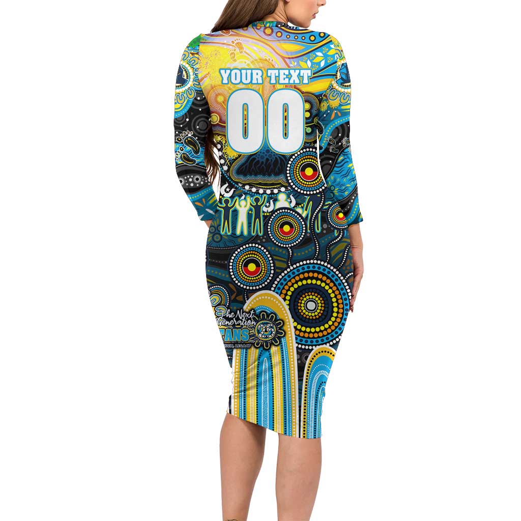 Personalised NAIDOC Week 2025 Titans Rugby Long Sleeve Bodycon Dress Aboriginal Dot Painting