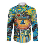 Personalised NAIDOC Week 2025 Titans Rugby Long Sleeve Button Shirt Aboriginal Dot Painting