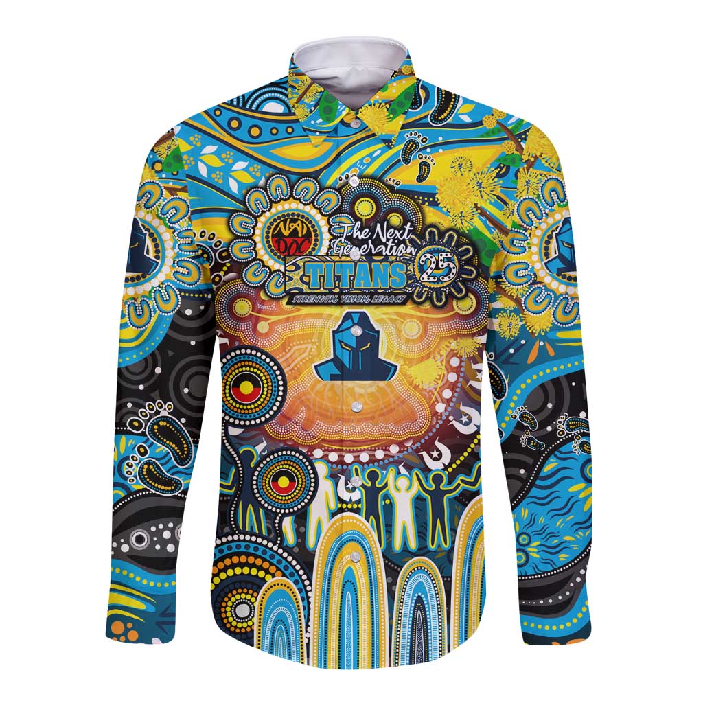 Personalised NAIDOC Week 2025 Titans Rugby Long Sleeve Button Shirt Aboriginal Dot Painting