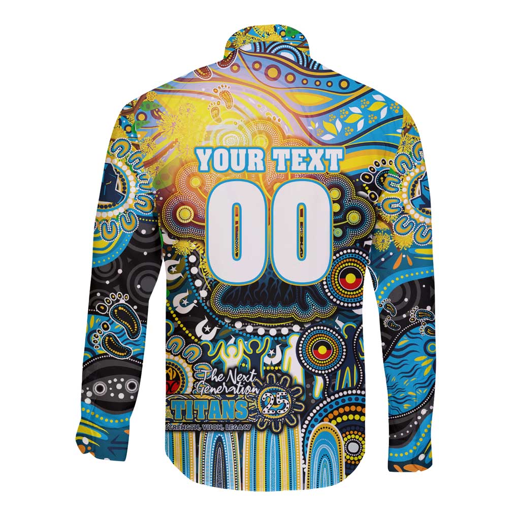 Personalised NAIDOC Week 2025 Titans Rugby Long Sleeve Button Shirt Aboriginal Dot Painting