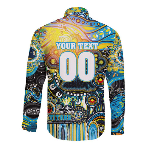 Personalised NAIDOC Week 2025 Titans Rugby Long Sleeve Button Shirt Aboriginal Dot Painting