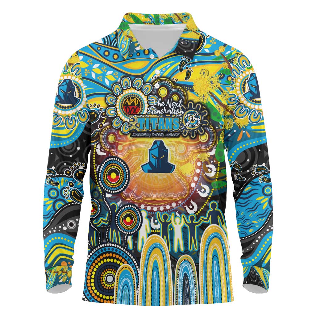 Personalised NAIDOC Week 2025 Titans Rugby Long Sleeve Polo Shirt Aboriginal Dot Painting