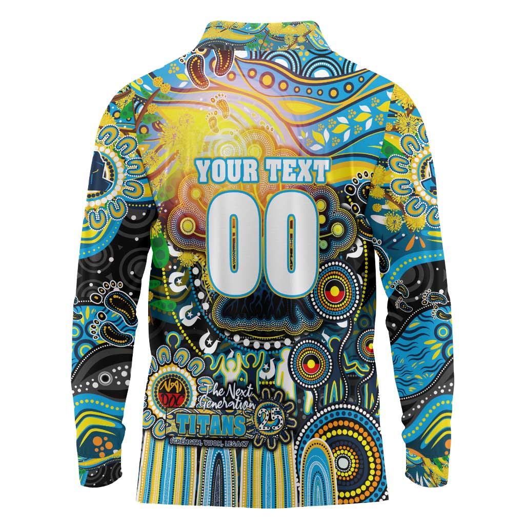 Personalised NAIDOC Week 2025 Titans Rugby Long Sleeve Polo Shirt Aboriginal Dot Painting