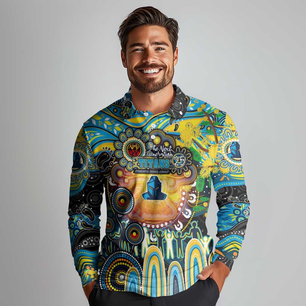 Personalised NAIDOC Week 2025 Titans Rugby Long Sleeve Polo Shirt Aboriginal Dot Painting