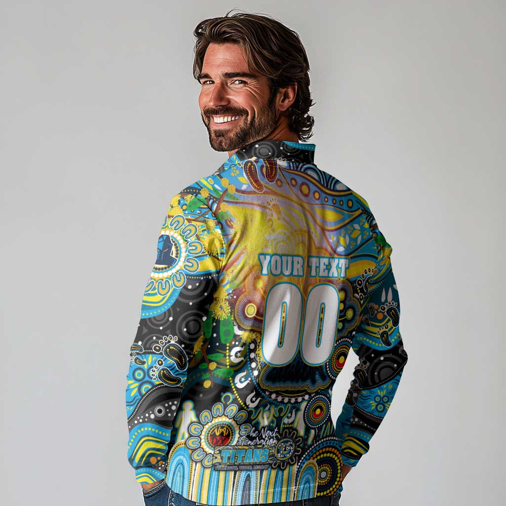 Personalised NAIDOC Week 2025 Titans Rugby Long Sleeve Polo Shirt Aboriginal Dot Painting