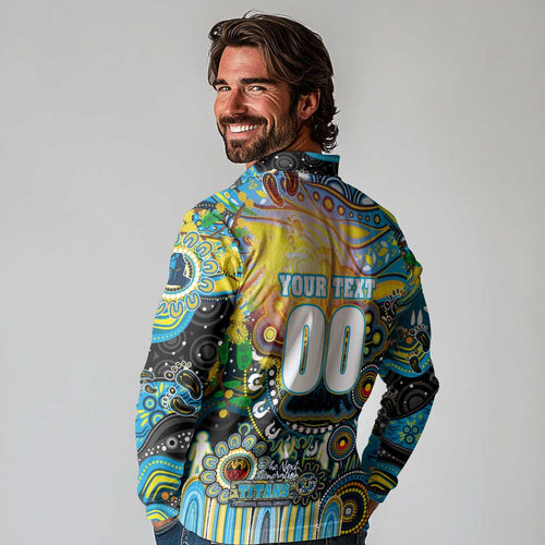 Personalised NAIDOC Week 2025 Titans Rugby Long Sleeve Polo Shirt Aboriginal Dot Painting
