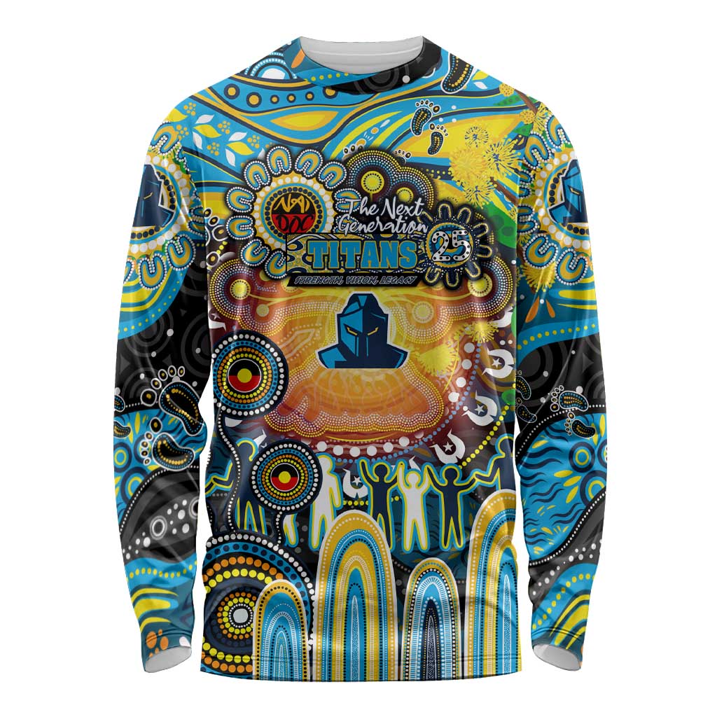 Personalised NAIDOC Week 2025 Titans Rugby Long Sleeve Shirt Aboriginal Dot Painting