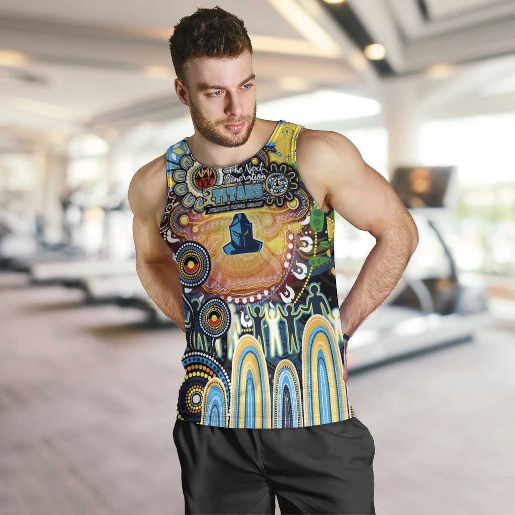 Personalised NAIDOC Week 2025 Titans Rugby Men Tank Top Aboriginal Dot Painting