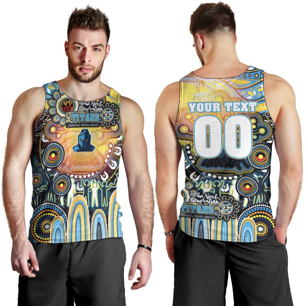Personalised NAIDOC Week 2025 Titans Rugby Men Tank Top Aboriginal Dot Painting