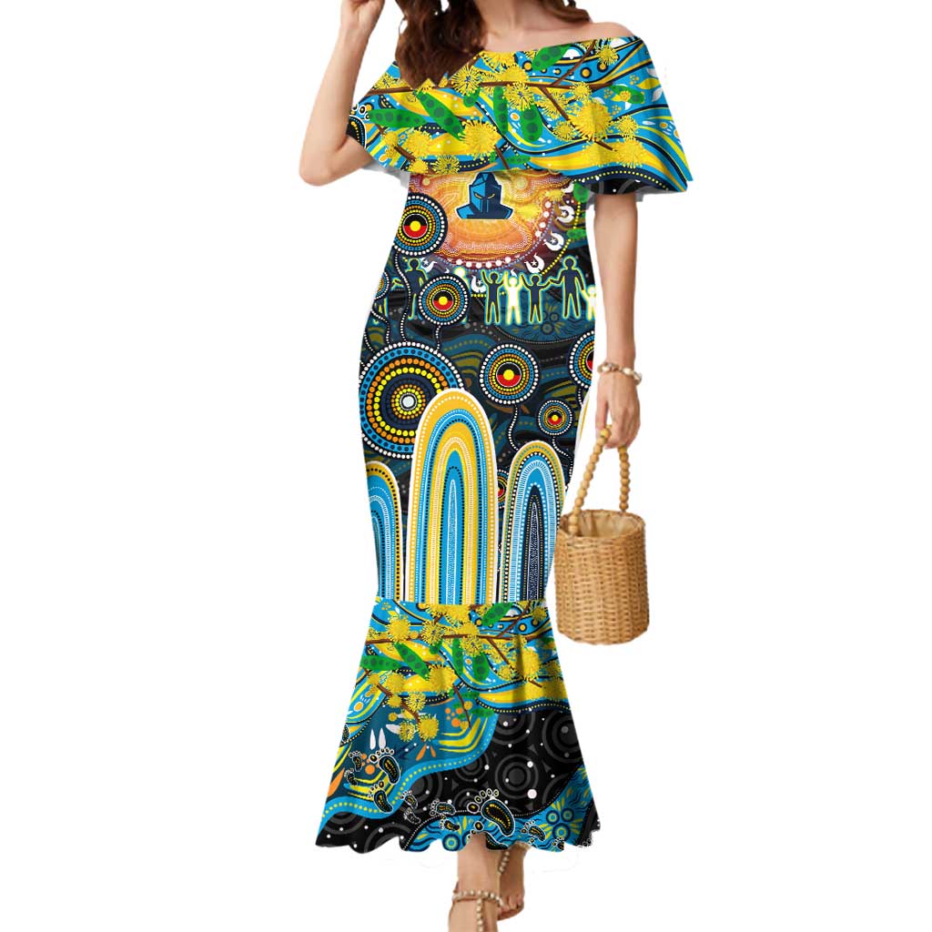 Personalised NAIDOC Week 2025 Titans Rugby Mermaid Dress Aboriginal Dot Painting