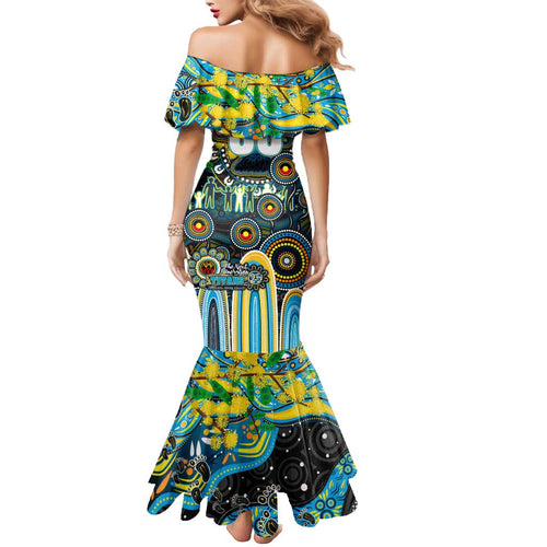 Personalised NAIDOC Week 2025 Titans Rugby Mermaid Dress Aboriginal Dot Painting