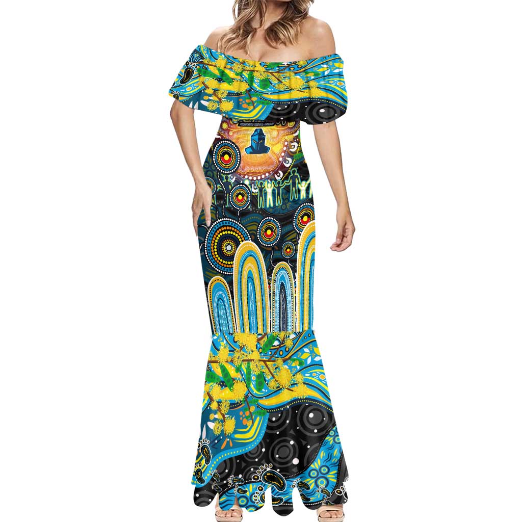 Personalised NAIDOC Week 2025 Titans Rugby Mermaid Dress Aboriginal Dot Painting